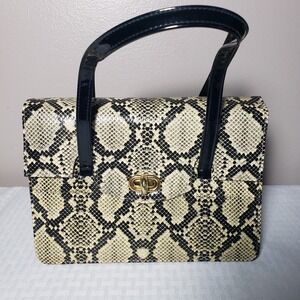 Vintage Lennox Bags Women's Mid-size Purse Beige and Black Snake Print Handbag